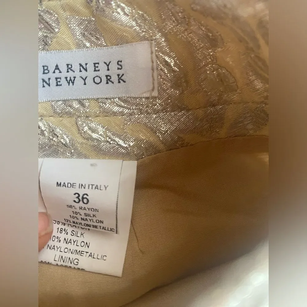 Barneys New York Skirt Sz 36 Brocade Floral  Silver Metallic Lined Made In Italy